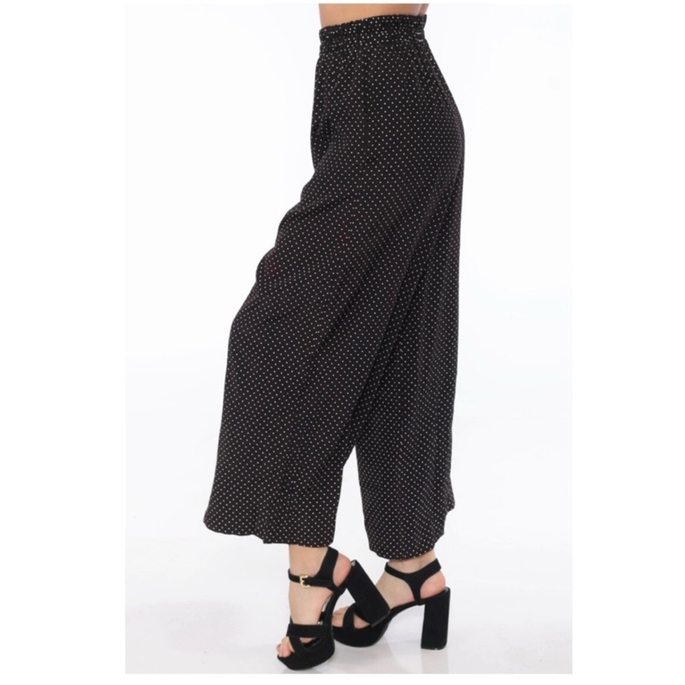 eShakti Custom Black Polka Dot Rayon Wide Leg Palazzo Pants-22